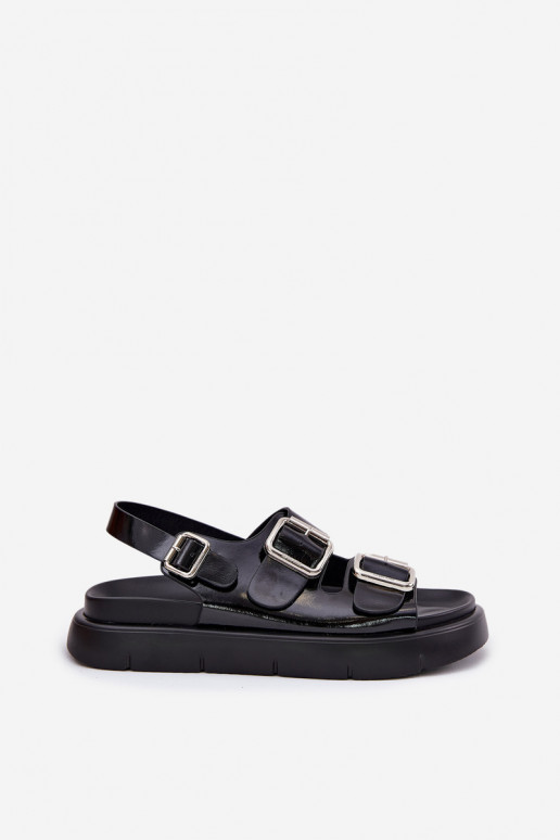 Pelle Sandali laccati da donna con fibbie Big Star RR274662 colore nero Pelle Sandali laccati da donna con fibbie Big Star RR274662 colore nero