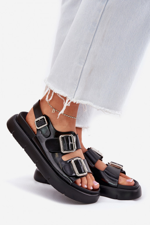 Pelle Sandali laccati da donna con fibbie Big Star RR274662 colore nero Pelle Sandali laccati da donna con fibbie Big Star RR274662 colore nero