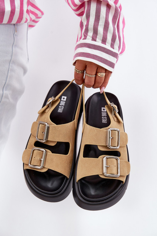 Sandali da donna in camoscio con fibbie Big Star RR274665 beige Sandali da donna in camoscio con fibbie Big Star RR274665 beige