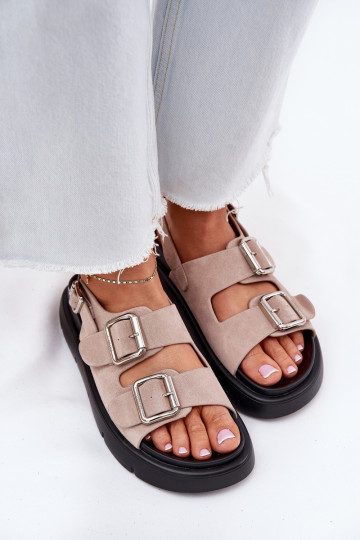 Sandali da donna in camoscio con fibbie Big Star RR274663 Tonalità rosa chiaro