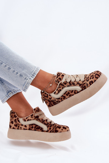 Scarpe modello sneakers Femminile con una piattaforma con motivi di pelliccia di leopardo Tellnira