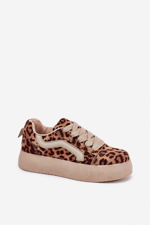 Scarpe modello sneakers Femminile con una piattaforma con motivi di pelliccia di leopardo Tellnira