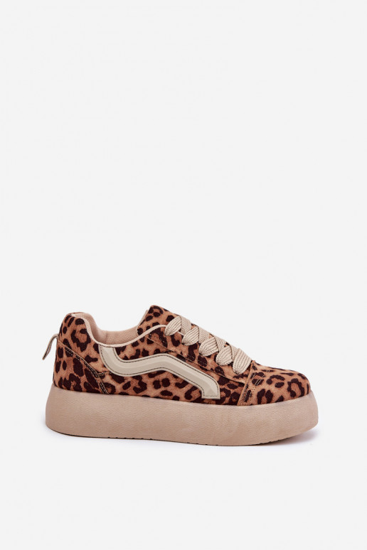 Scarpe modello sneakers Femminile con una piattaforma con motivi di pelliccia di leopardo Tellnira