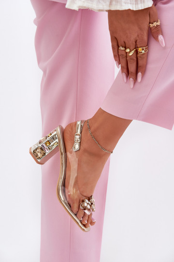 Guardare attraverso sandali con i tacchi con gli occhi lucenti Vinceza 70110 colore dorato