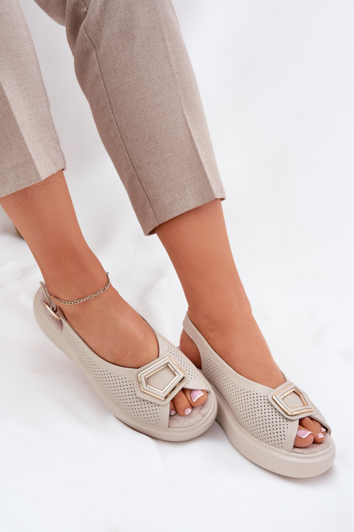 Sandali da donna Femminile con ornamenti S.Barski LR51-786 beige