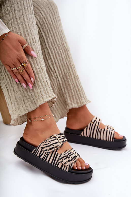 Pantofole da donna con fibbie con una piattaforma Zebra Nilatha