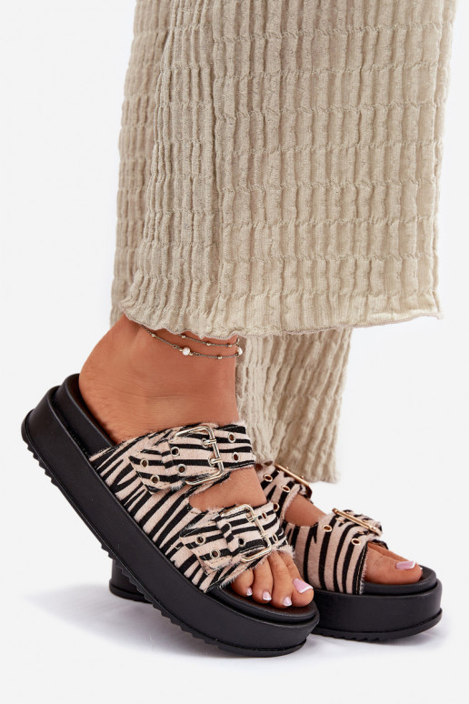 Pantofole da donna con fibbie con una piattaforma Zebra Nilatha