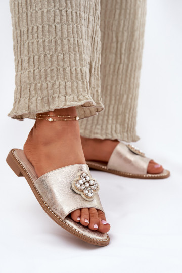 Pantofole da donna con tacchi larghi Con decorazioni Detalem S.Barski KV51-087 colore dorato 2