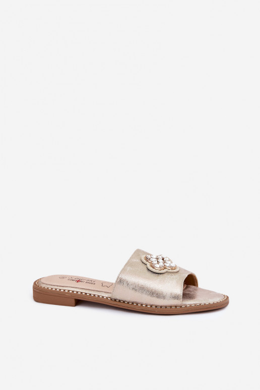 Pantofole da donna con tacchi larghi Con decorazioni Detalem S.Barski KV51-087 colore dorato