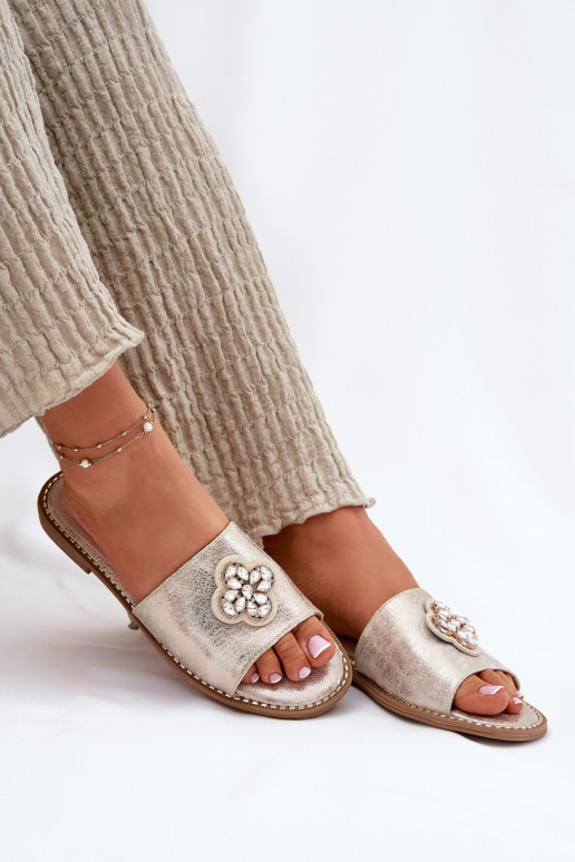 Pantofole da donna con tacchi larghi Con decorazioni Detalem S.Barski KV51-087 colore dorato