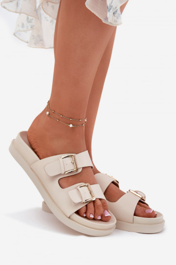 Pantofole da donna Ze colore doratomi con fibbiemi beige Sonarea 2