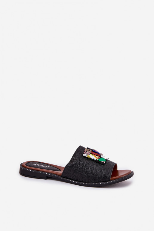 Pantofole da donna con tacchi larghi con ornamenti colore nero Clelione