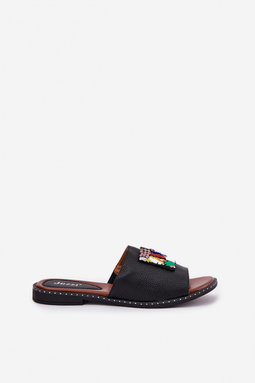 Pantofole da donna con tacchi larghi con ornamenti colore nero Clelione