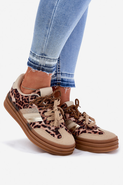 Scarpe modello sneakers Femminile con una piattaforma Z PodAójnym Allacciaturam con motivi di pelliccia di leopardo beige Niteri Scarpe modello sneakers Femminile con una piattaforma Z PodAójnym Allacciaturam con motivi di pelliccia di leopardo beige Niteri