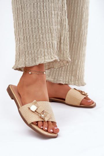 Pantofole da donna con tacchi larghi con nastri beige Sallariela 2