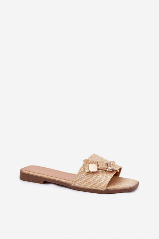 Pantofole da donna con tacchi larghi con nastri beige Sallariela Pantofole da donna con tacchi larghi con nastri beige Sallariela