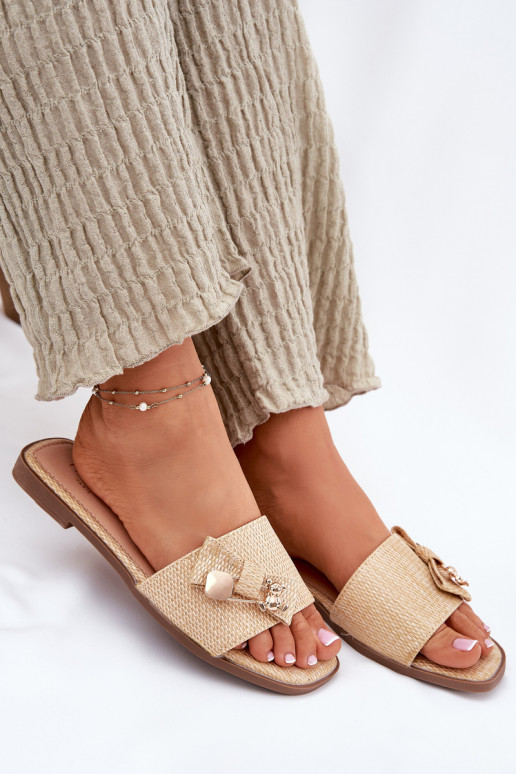 Pantofole da donna con tacchi larghi con nastri beige Sallariela Pantofole da donna con tacchi larghi con nastri beige Sallariela