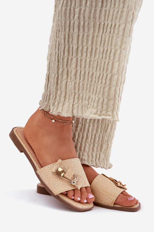 Pantofole da donna con tacchi larghi con nastri beige Sallariela Pantofole da donna con tacchi larghi con nastri beige Sallariela