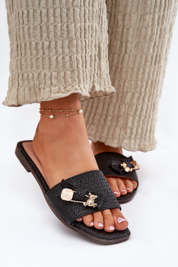 Pantofole da donna nere con tacco largo e fiocchi, "Sallariela" 2