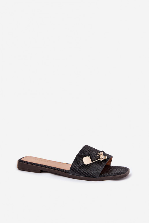 Pantofole da donna con tacchi larghi con nastri colore nero Sallariela