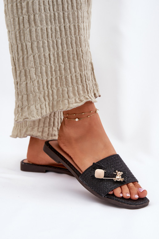 Pantofole da donna con tacchi larghi con nastri colore nero Sallariela