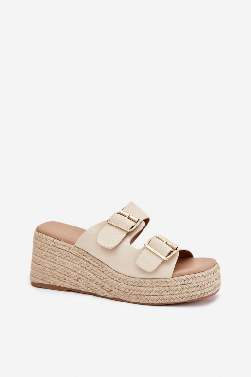 Pantofole da donna Su un cuneo Con treccia I con fibbiemi beige Pasinea