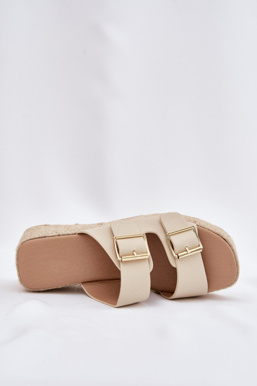 Pantofole da donna Su un cuneo Con treccia I con fibbiemi beige Pasinea