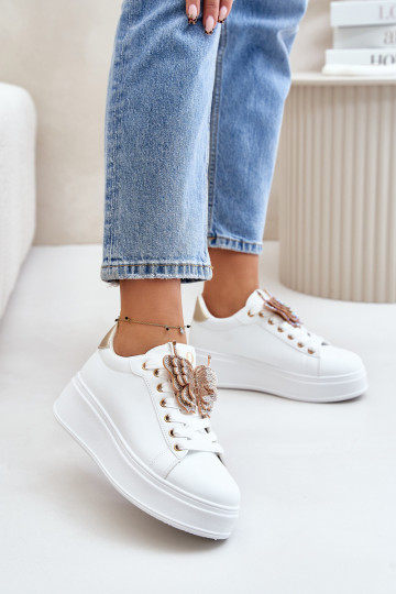 Scarpe modello sneakers Femminile con una piattaforma Z Farfallem Bianco-colore dorato Abilitatoritevia 2