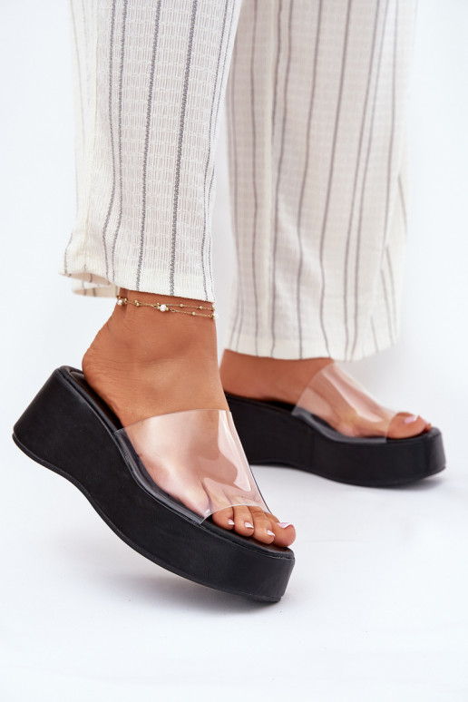 Pantofole da donna Z Transparentnym Strisceem Su un cuneo colore nero Meltiana