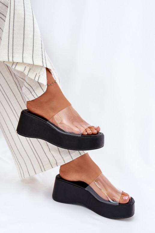 Pantofole da donna Z Transparentnym Strisceem Su un cuneo colore nero Meltiana