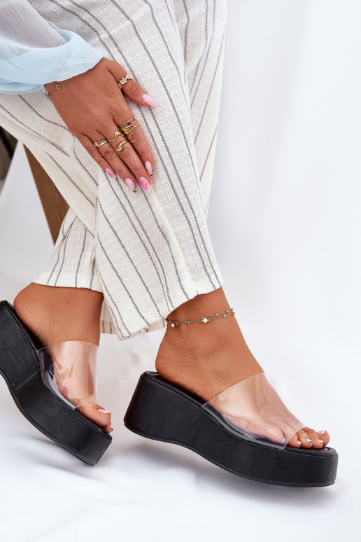 Pantofole da donna Z Transparentnym Strisceem Su un cuneo colore nero Meltiana