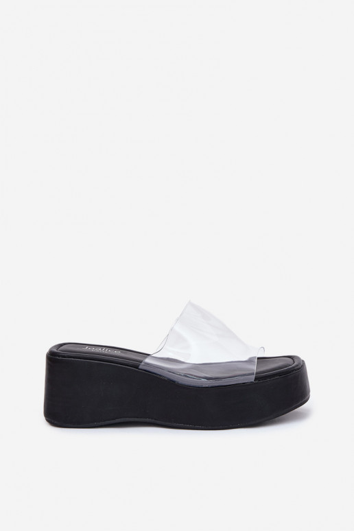 Pantofole da donna Z Transparentnym Strisceem Su un cuneo colore nero Meltiana