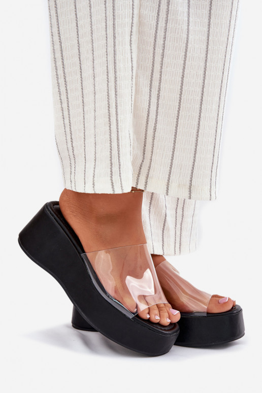 Pantofole da donna Z Transparentnym Strisceem Su un cuneo colore nero Meltiana