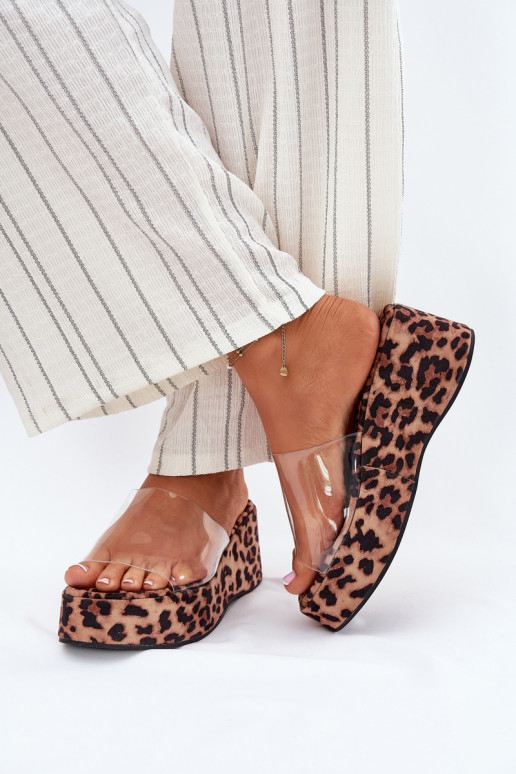 Pantofole da donna Z Transparentnym Strisceem Su un cuneo con motivi di pelliccia di leopardo Meltiana Pantofole da donna Z Transparentnym Strisceem Su un cuneo con motivi di pelliccia di leopardo Meltiana