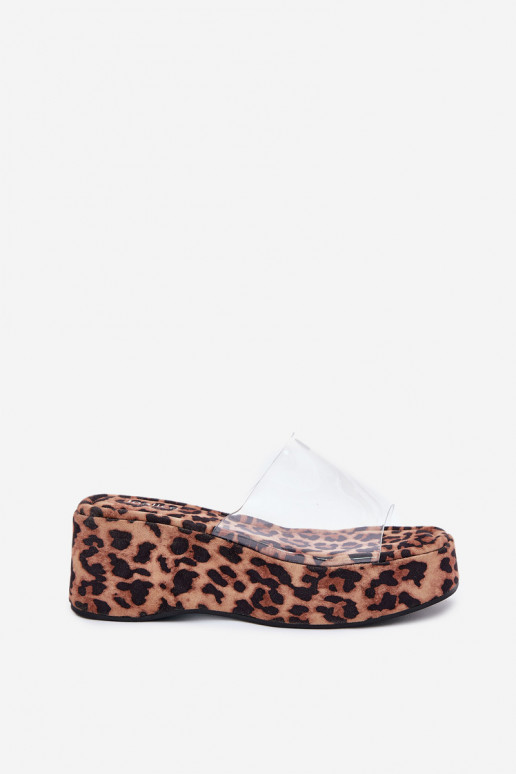 Pantofole da donna Z Transparentnym Strisceem Su un cuneo con motivi di pelliccia di leopardo Meltiana Pantofole da donna Z Transparentnym Strisceem Su un cuneo con motivi di pelliccia di leopardo Meltiana