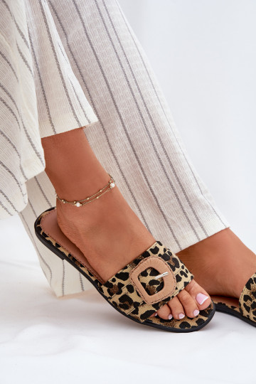 isoscele Pantofole da donna decorare con fibbie con motivi di pelliccia di leopardo Clariola