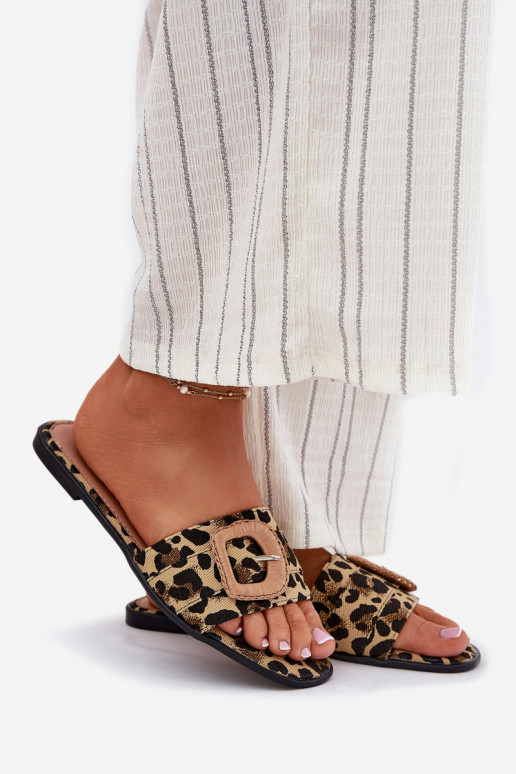 isoscele Pantofole da donna decorare con fibbie con motivi di pelliccia di leopardo Clariola isoscele Pantofole da donna decorare con fibbie con motivi di pelliccia di leopardo Clariola