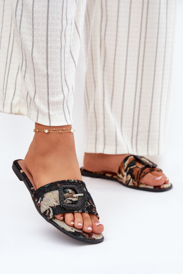 isoscele Pantofole da donna decorare con fibbie colore nero Clariola 2