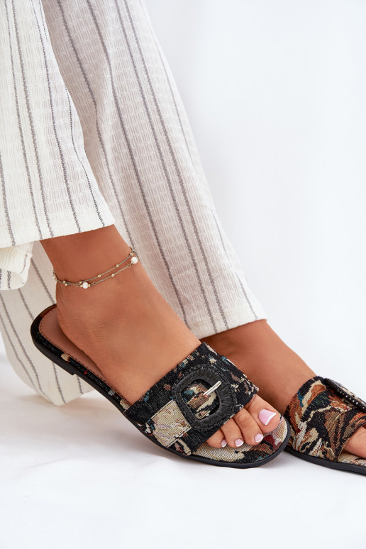 isoscele Pantofole da donna decorare con fibbie colore nero Clariola isoscele Pantofole da donna decorare con fibbie colore nero Clariola