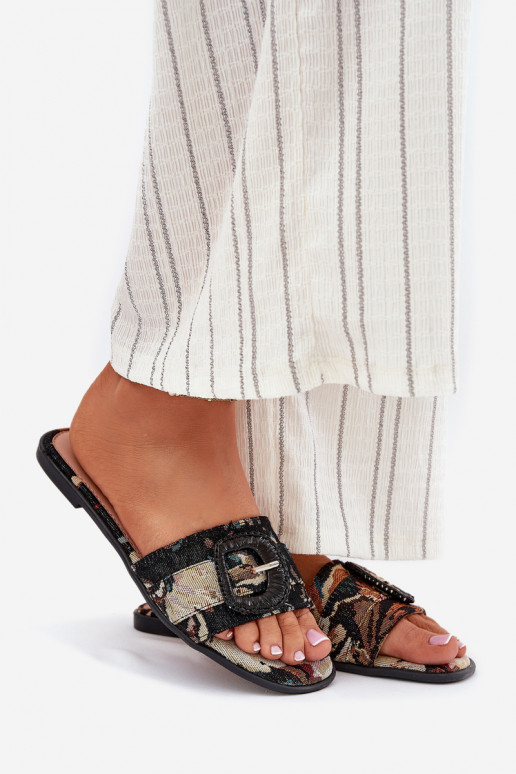 isoscele Pantofole da donna decorare con fibbie colore nero Clariola isoscele Pantofole da donna decorare con fibbie colore nero Clariola