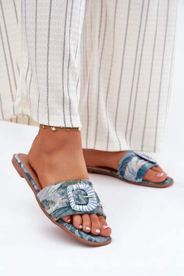 isoscele Pantofole da donna decorare con fibbie colore blu Clariola 2