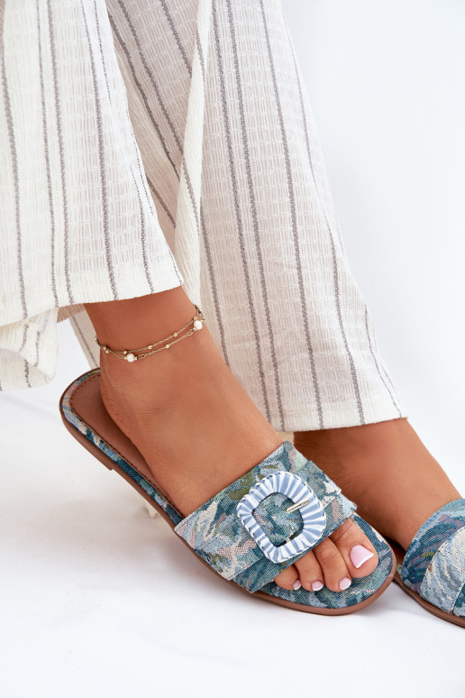 isoscele Pantofole da donna decorare con fibbie colore blu Clariola isoscele Pantofole da donna decorare con fibbie colore blu Clariola