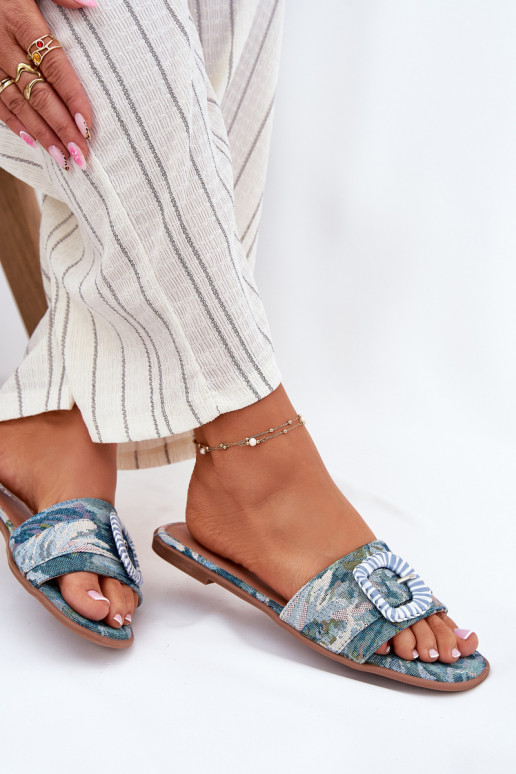 isoscele Pantofole da donna decorare con fibbie colore blu Clariola isoscele Pantofole da donna decorare con fibbie colore blu Clariola