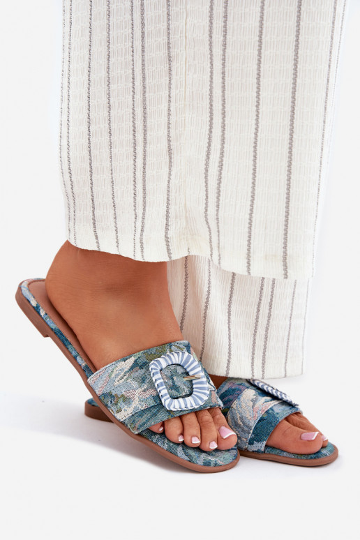 isoscele Pantofole da donna decorare con fibbie colore blu Clariola isoscele Pantofole da donna decorare con fibbie colore blu Clariola