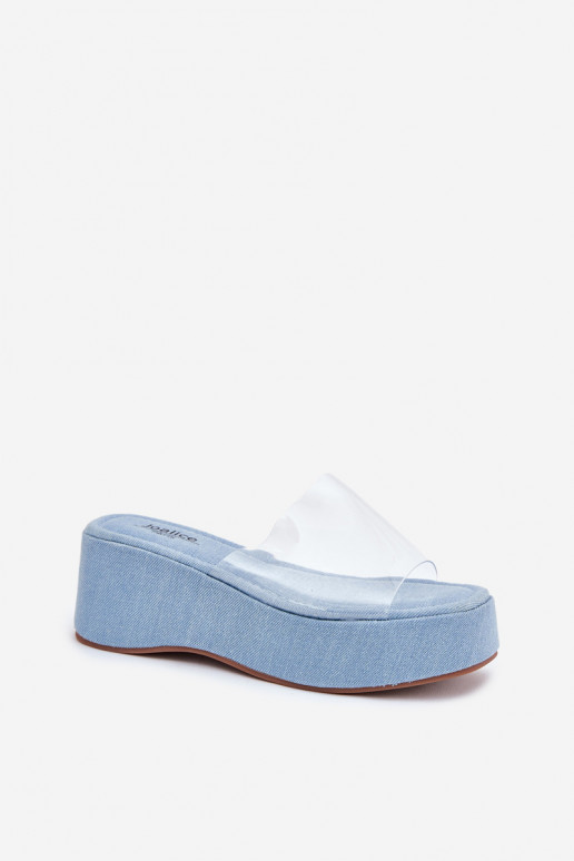 Pantofole da donna Z Transparentnym Strisceem Su un cuneo Deveteriale denim Meltiana Pantofole da donna Z Transparentnym Strisceem Su un cuneo Deveteriale denim Meltiana