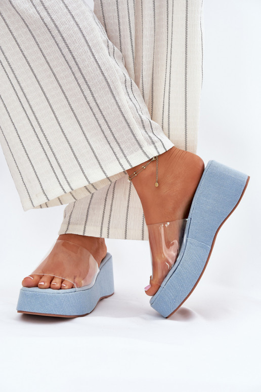 Pantofole da donna Z Transparentnym Strisceem Su un cuneo Deveteriale denim Meltiana Pantofole da donna Z Transparentnym Strisceem Su un cuneo Deveteriale denim Meltiana