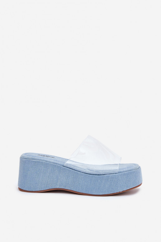 Pantofole da donna Z Transparentnym Strisceem Su un cuneo Deveteriale denim Meltiana Pantofole da donna Z Transparentnym Strisceem Su un cuneo Deveteriale denim Meltiana
