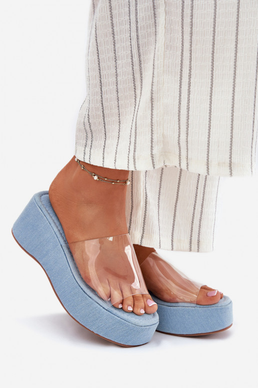Pantofole da donna Z Transparentnym Strisceem Su un cuneo Deveteriale denim Meltiana Pantofole da donna Z Transparentnym Strisceem Su un cuneo Deveteriale denim Meltiana