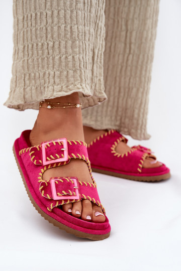Pantofole da donna con fibbie I Ozdobnym Obszyciem colore rosa Visley 2