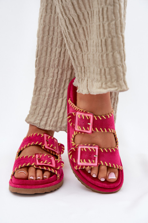 Pantofole da donna con fibbie I Ozdobnym Obszyciem colore rosa Visley